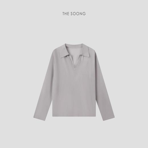 THESOONG冰肌薄透 柔韧筋骨感亚麻混纺朦胧微透长袖POLO衫T恤9045 商品图4