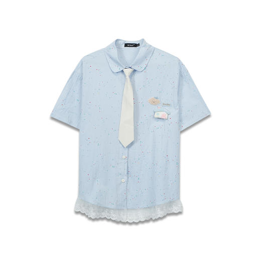 学院风小熊标拼蕾丝衬衫-纪念日百货门店同款171445055 商品图4