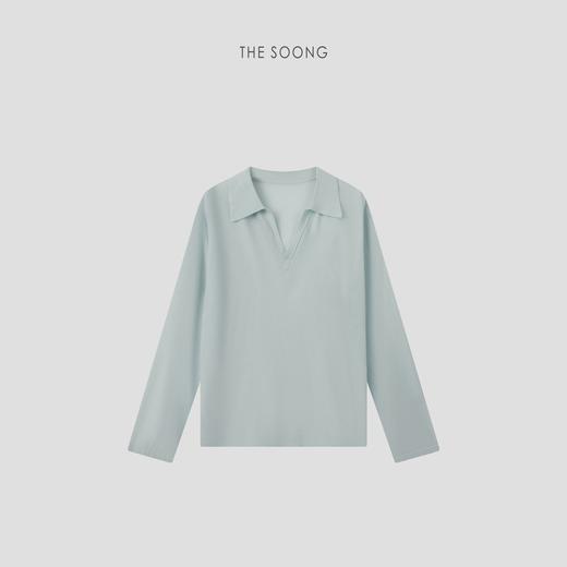 THESOONG冰肌薄透 柔韧筋骨感亚麻混纺朦胧微透长袖POLO衫T恤9045 商品图3