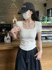 西遇纯欲风方领短袖T恤女2026夏季新款正肩纯色修身辣妹短款上衣SS060372 商品缩略图4