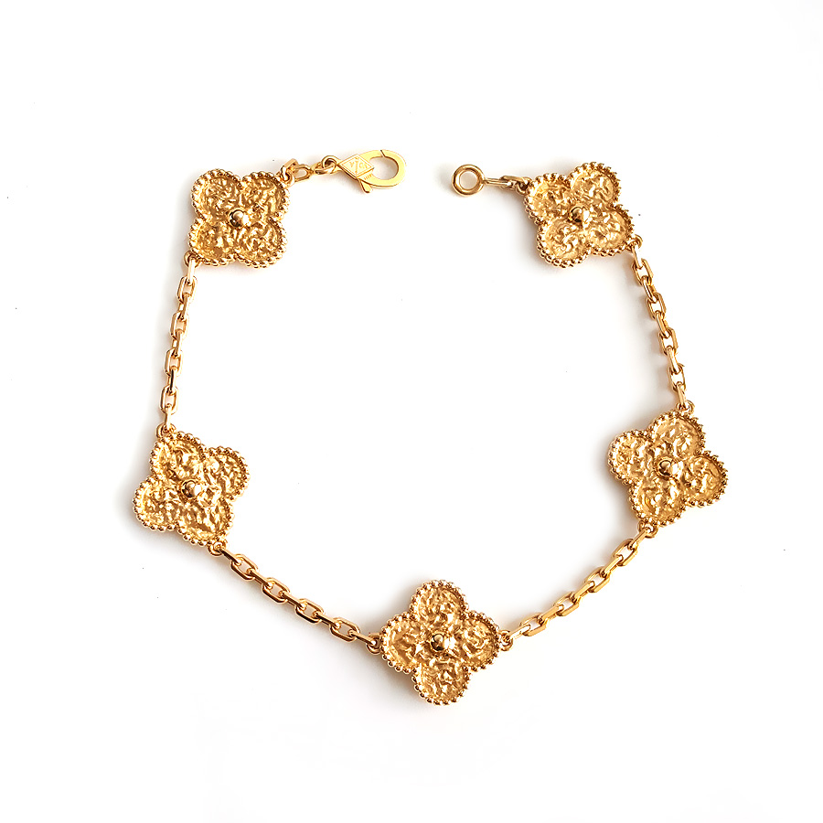 【95新】VCA梵克雅宝Vintage Alhambra VCARO1IE0018K黄金熔岩款五花手链 链长约19CM左右女士290426NJS02