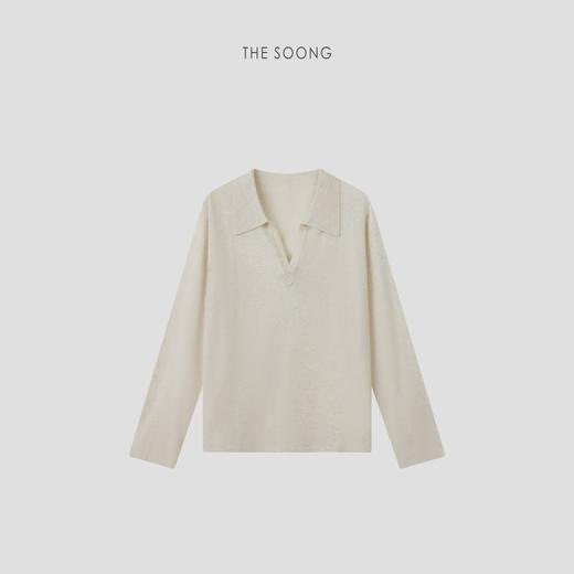 THESOONG冰肌薄透 柔韧筋骨感亚麻混纺朦胧微透长袖POLO衫T恤9045 商品图1