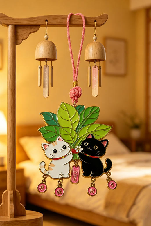 糗糗庄园金属树叶猫幸运挂饰冰箱贴 商品图3