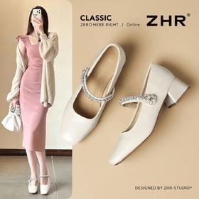 ZHR则则时尚气质玛丽珍鞋方头女鞋2026新款百搭轻便粗跟浅口单鞋