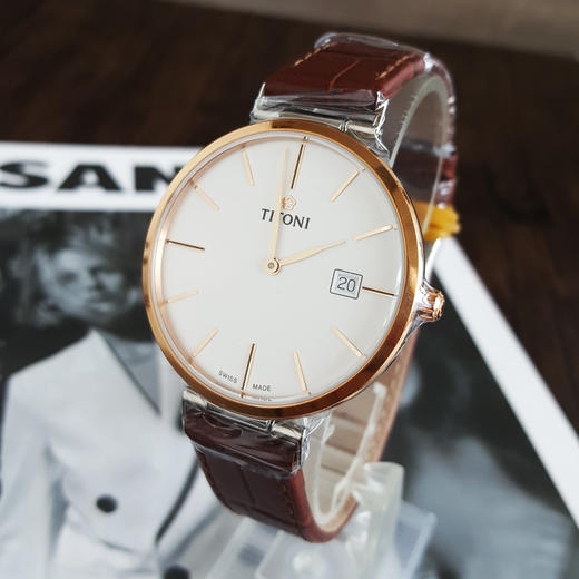 【全新】TITONI 梅花82718 SRG-ST-606自动机械机芯日期显示39MM（男款）纤薄系列精钢/镀金160426NJ47 商品图2
