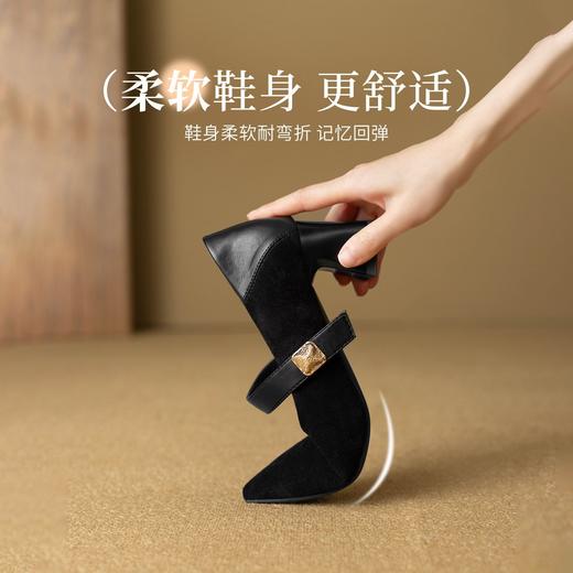 ZHR则则绒面复古优雅尖头玛丽珍鞋2026新款柔软不累脚气质单鞋女 商品图2