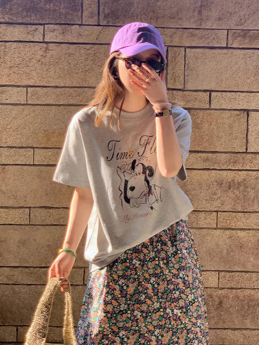 西遇卡通小狗印花短袖T恤女2026夏季新款韩系慵懒风百搭纯棉上衣SS060366 商品图0
