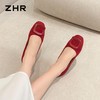 ZHR则则红色绒面浅口单鞋2026新款简约纯色透气舒适平底百搭女鞋 商品缩略图1