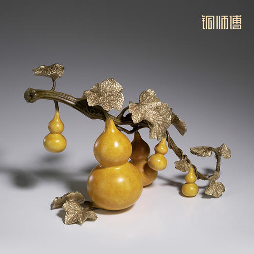 铜师傅《五福盈门》客厅桌面铜葫芦摆件 家居装饰工艺品 乔迁送长辈礼物 商品图1