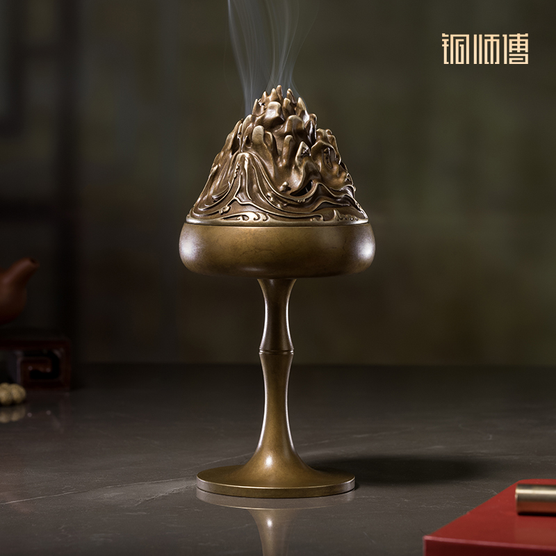 铜师傅《高杆博山炉》客厅桌面铜香炉摆件 家居装饰工艺品