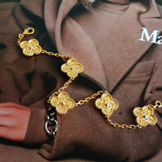 【95新】VCA梵克雅宝Vintage Alhambra VCARO1IE0018K黄金熔岩款五花手链 链长约19CM左右女士290426NJS02 商品图4