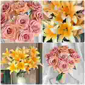 【百合配玫瑰.好看好养】漠泊玫瑰10支+晚霞香水百合3头2支6朵/份