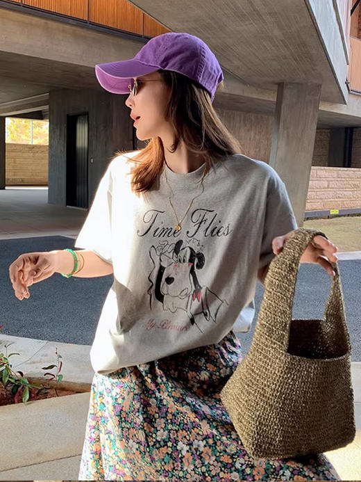 西遇卡通小狗印花短袖T恤女2026夏季新款韩系慵懒风百搭纯棉上衣SS060366 商品图3