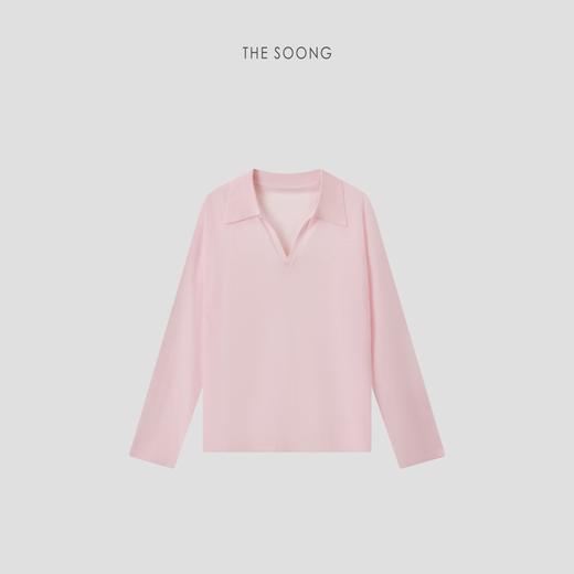 THESOONG冰肌薄透 柔韧筋骨感亚麻混纺朦胧微透长袖POLO衫T恤9045 商品图6