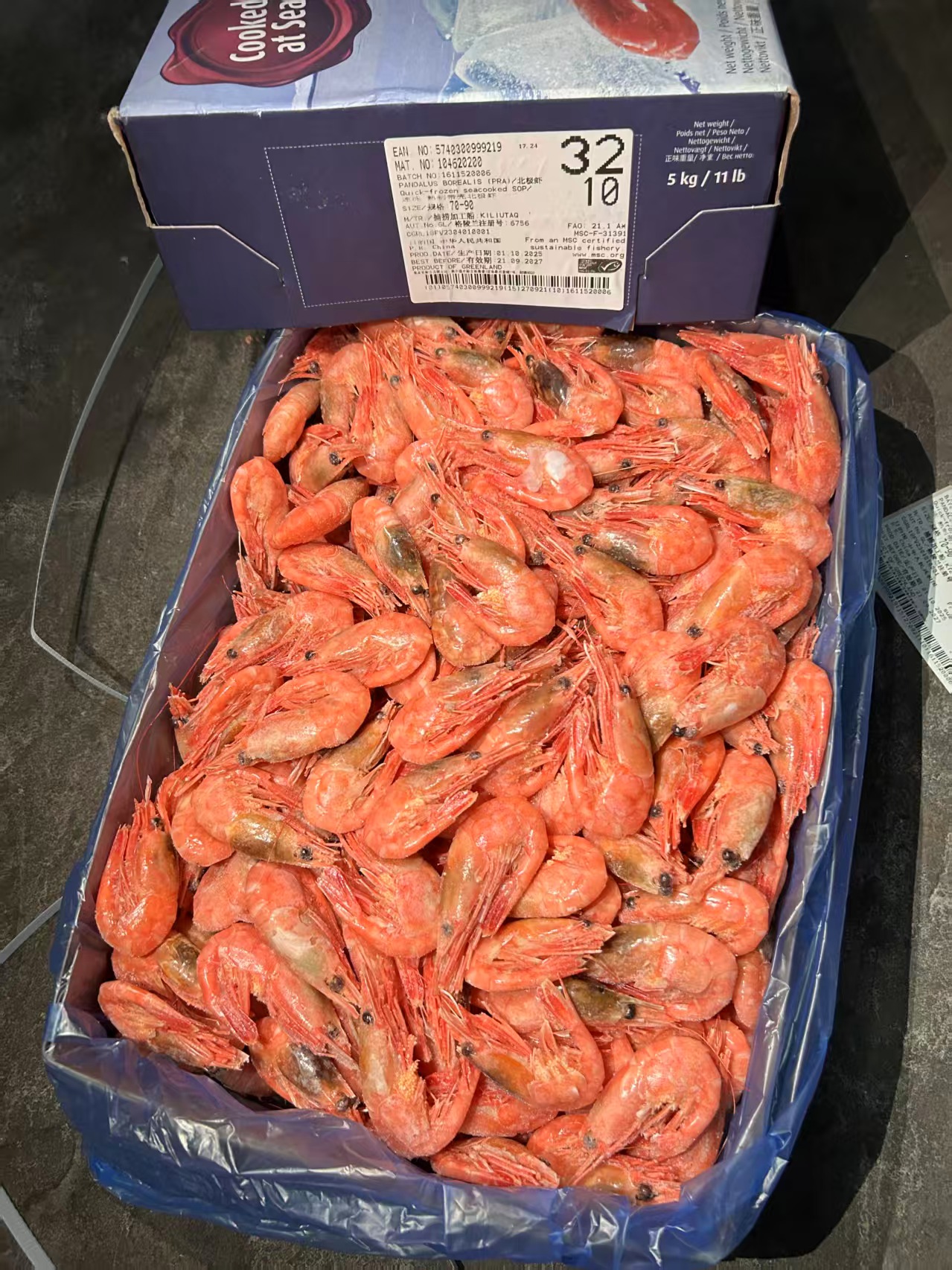 大皇冠牌北极甜虾（腹籽）5kg（70-90+头/kg）