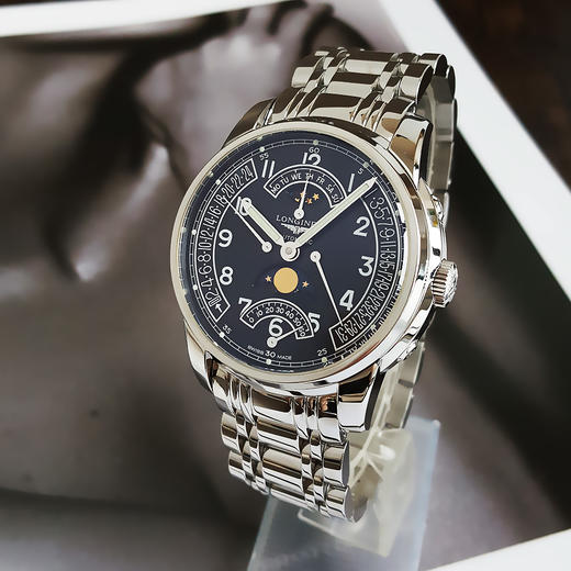【95新】LONGINES 浪琴L2.764.4.53.6自动机械机芯日期、星期、月相显示、昼夜显示、双时区44MM（男款）索伊米亚系列精钢120426TJ07 商品图1