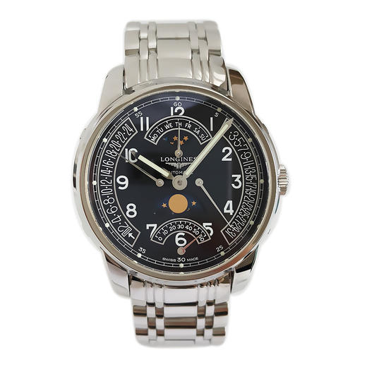 【95新】LONGINES 浪琴L2.764.4.53.6自动机械机芯日期、星期、月相显示、昼夜显示、双时区44MM（男款）索伊米亚系列精钢120426TJ07 商品图0