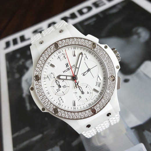 【95新】HUBLOT 宇舶342.CH.230.RW自动机械机芯日期显示、计时41MM（女款）BIG BANG系列白陶瓷/精钢270426JJ20 商品图3