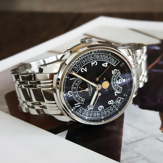 【95新】LONGINES 浪琴L2.764.4.53.6自动机械机芯日期、星期、月相显示、昼夜显示、双时区44MM（男款）索伊米亚系列精钢120426TJ07 商品图4