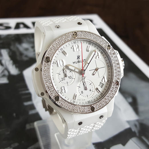 【95新】HUBLOT 宇舶342.CH.230.RW自动机械机芯日期显示、计时41MM（女款）BIG BANG系列白陶瓷/精钢270426JJ20 商品图2