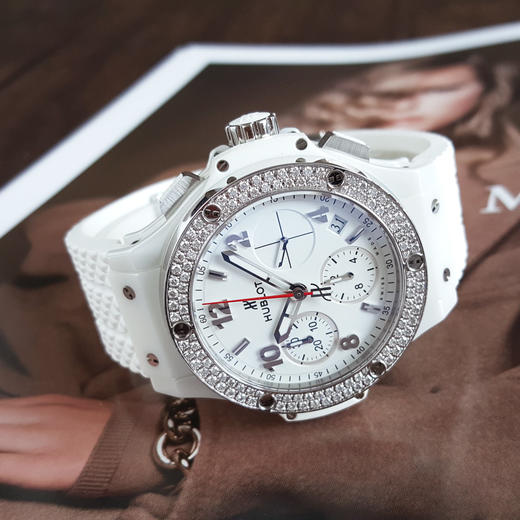 【95新】HUBLOT 宇舶342.CH.230.RW自动机械机芯日期显示、计时41MM（女款）BIG BANG系列白陶瓷/精钢270426JJ20 商品图4