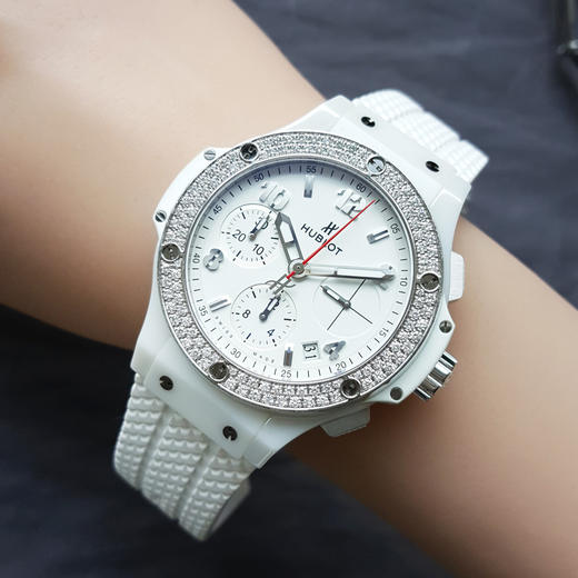 【95新】HUBLOT 宇舶342.CH.230.RW自动机械机芯日期显示、计时41MM（女款）BIG BANG系列白陶瓷/精钢270426JJ20 商品图7