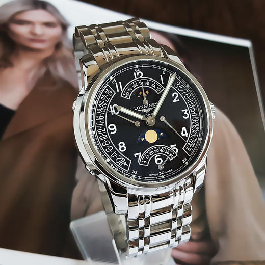 【95新】LONGINES 浪琴L2.764.4.53.6自动机械机芯日期、星期、月相显示、昼夜显示、双时区44MM（男款）索伊米亚系列精钢120426TJ07 商品图2