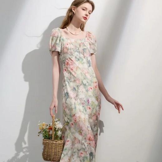 LPIUTY 梦幻晕染印花仙女裙 L018269 天鹅颈方领 巧妙修饰颈部线条 收腰A字版型 契合人体曲线 立体打褶工艺 灵动层次感【下单3-7天发货！周日、节假日顺延】 商品图1