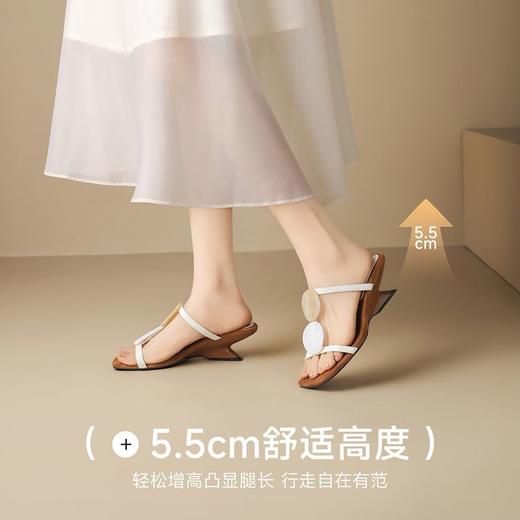ZHR坡跟方头凉鞋凉拖鞋女夏季新款舒适透气人字拖小个子增高拖鞋 商品图4