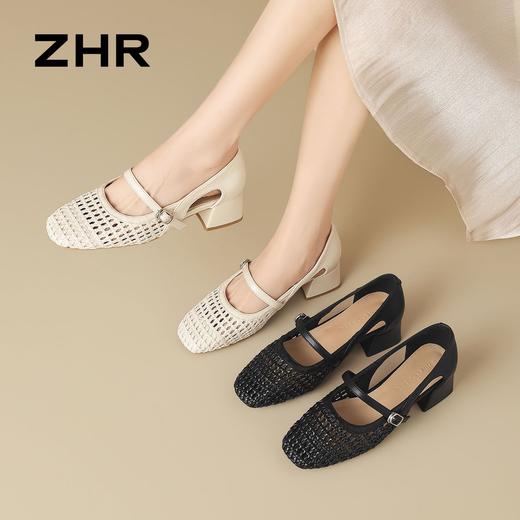 ZHR则则复古镂空透气粗跟凉鞋2026夏季新款百搭单鞋通勤女鞋气质 商品图2