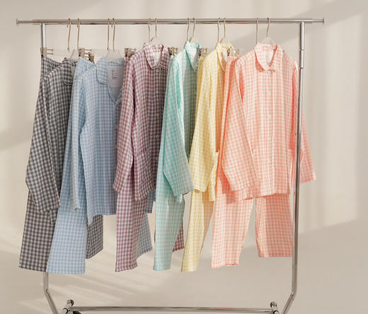 M*JI100%棉双层纱情侣糖果色家居服30137 商品图0