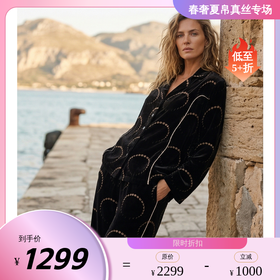月亮印花』桑罗SANGLUO桑蚕丝绒长袖睡衣套装长袖女款家居服秋冬可外穿【170G真丝丝绒 82%粘胶纤维18%桑蚕丝】03A62801