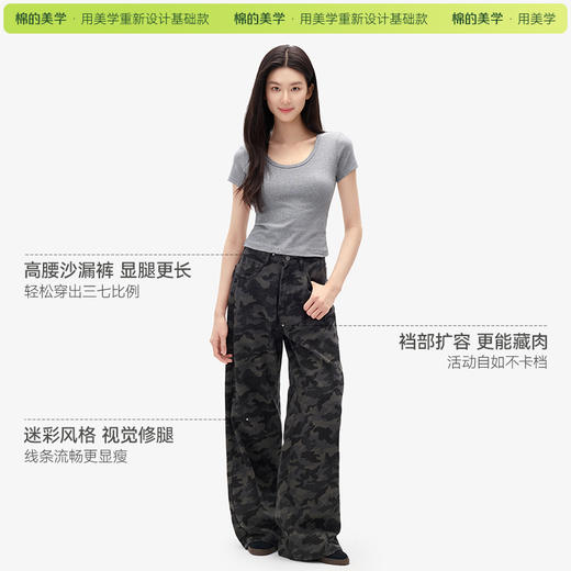 （☀️夏日狂欢）「棉的美学」美式辣妹阔腿迷彩裤女夏季爆款高腰直筒休闲显瘦牛仔裤 商品图3