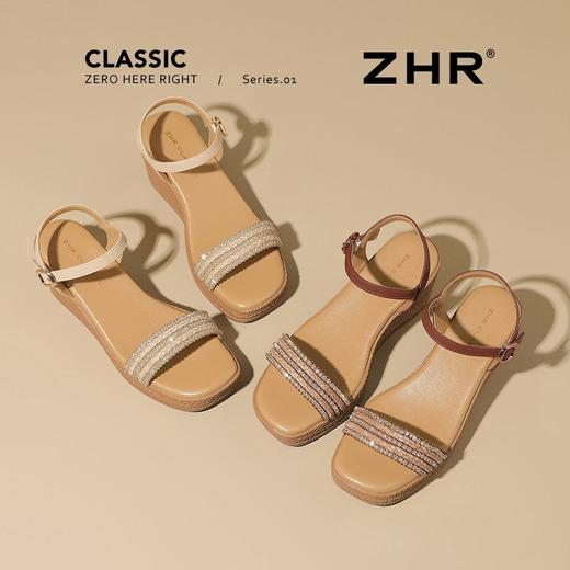 ZHR水钻【7CM】坡跟凉鞋2026新款不累显高优雅超仙超软脚一字凉鞋 商品图3