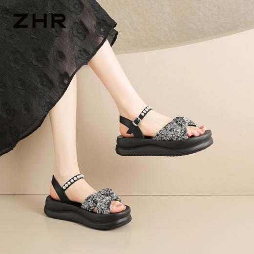 ZHR则则复古珍珠厚底增高一字带凉鞋女2026夏季新款百搭女鞋时尚 商品图4