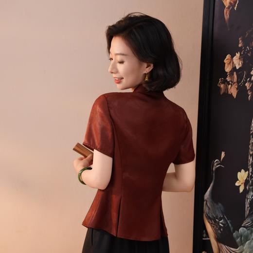 西子/檀枫辞桑蚕丝非遗香云纱红云纱新中式短袖上衣/SYTJ1175 商品图4