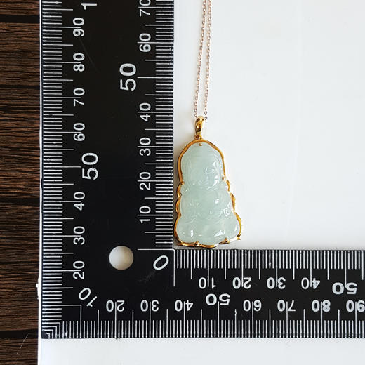 【天然正品】A货翡翠 AU750黄金镶天然细腻浅绿冰种宝宝佛翡翠吊坠项链 020425AH43 商品图2