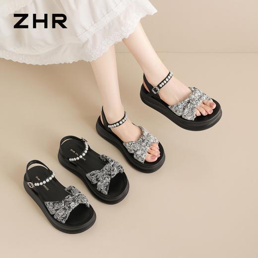 ZHR则则复古珍珠厚底增高一字带凉鞋女2026夏季新款百搭女鞋时尚 商品图2