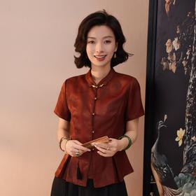 西子/檀枫辞桑蚕丝非遗香云纱红云纱新中式短袖上衣/SYTJ1175