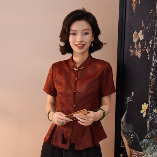 西子/檀枫辞桑蚕丝非遗香云纱红云纱新中式短袖上衣/SYTJ1175 商品图0