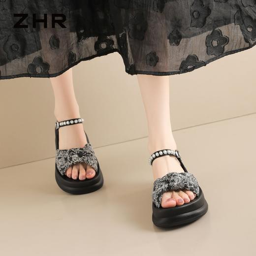 ZHR则则复古珍珠厚底增高一字带凉鞋女2026夏季新款百搭女鞋时尚 商品图3