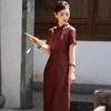 西子/鼎盛长虹23姆米桑蚕丝非遗香云纱红云纱旗袍/QPZH0124 商品缩略图1