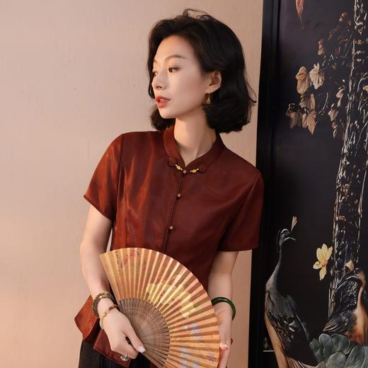 西子/檀枫辞桑蚕丝非遗香云纱红云纱新中式短袖上衣/SYTJ1175 商品图1