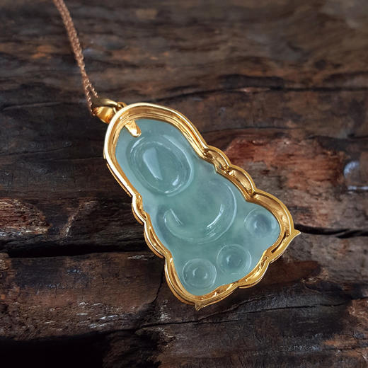 【天然正品】A货翡翠 AU750黄金镶天然细腻浅绿冰种宝宝佛翡翠吊坠项链 020425AH43 商品图5
