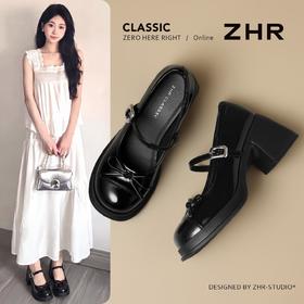 ZHR【猪皮垫】甜美蝴蝶结玛丽珍女鞋新款法式百搭jk鞋黑色小皮鞋