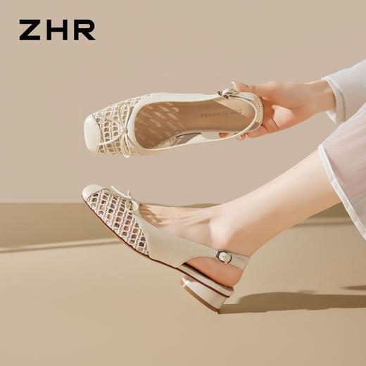 ZHR则则复古蝴蝶结透气包头凉鞋粗跟女2026夏季新款百搭单鞋通勤 商品图3