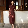 西子/鼎盛长虹23姆米桑蚕丝非遗香云纱红云纱旗袍/QPZH0124 商品缩略图0