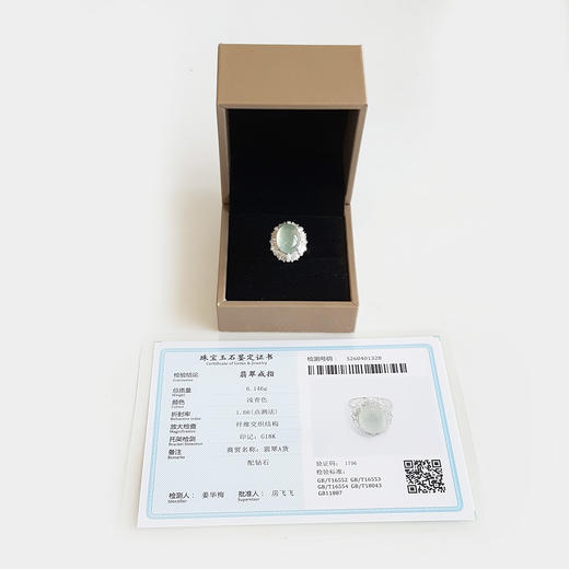 【天然正品】A货翡翠 AU750收藏级白金豪镶钻镶天然细腻冰种晴水蛋面翡翠戒指吊坠两用款 14号 210426HS12 商品图1