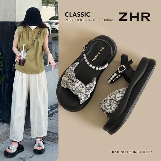 ZHR则则复古珍珠厚底增高一字带凉鞋女2026夏季新款百搭女鞋时尚 商品图1