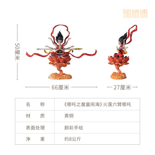 铜师傅《哪吒之魔童闹海》正版授权 火莲六臂哪吒 潮玩铜摆件周边 商品图5